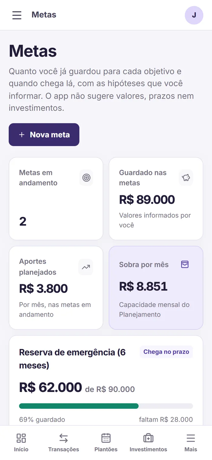 Metas no celular, em violeta claro